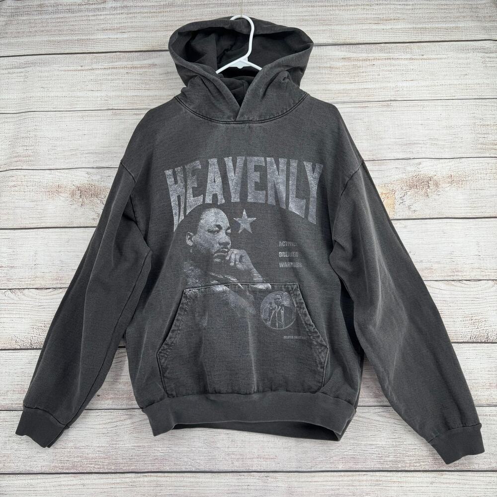 Heavenly Martin Luther King Jr Activist Dreamer Warrior Hoodie Mens L Gray